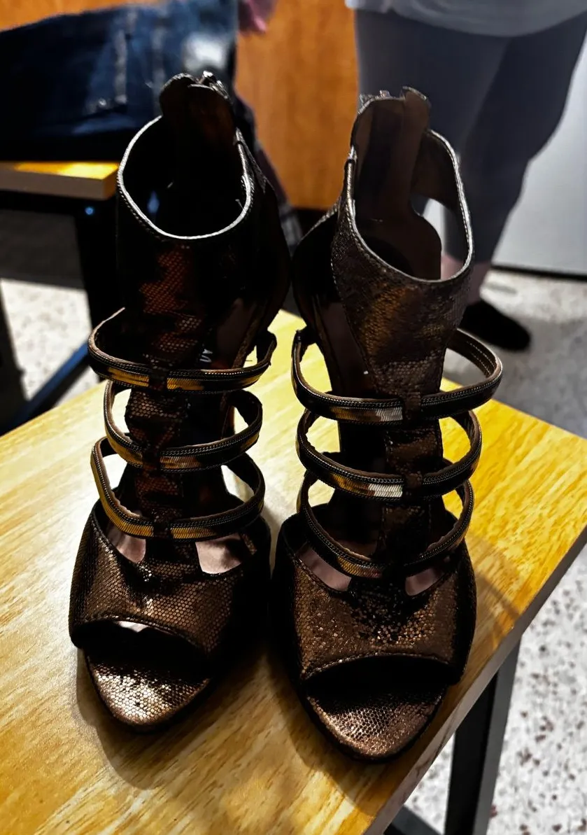 Guess by Marciano metallic bronze strappy caged stiletto 7.5