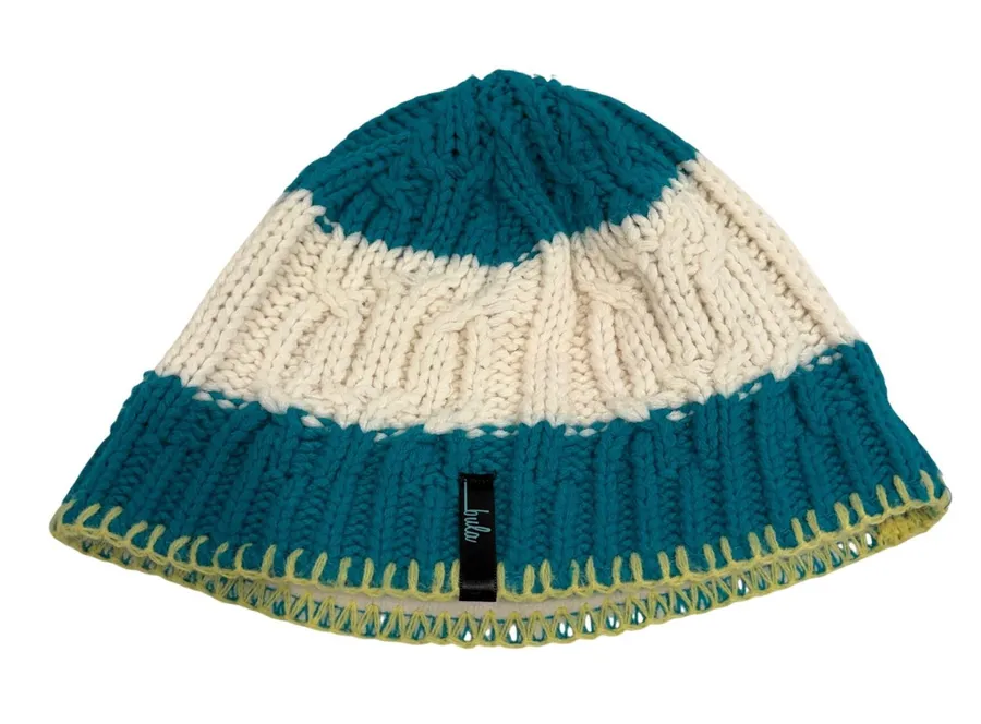 Bula Teal Cream Cable Knit Fleece Lined Beanie Hat Made in Canada Winter Ski Blue