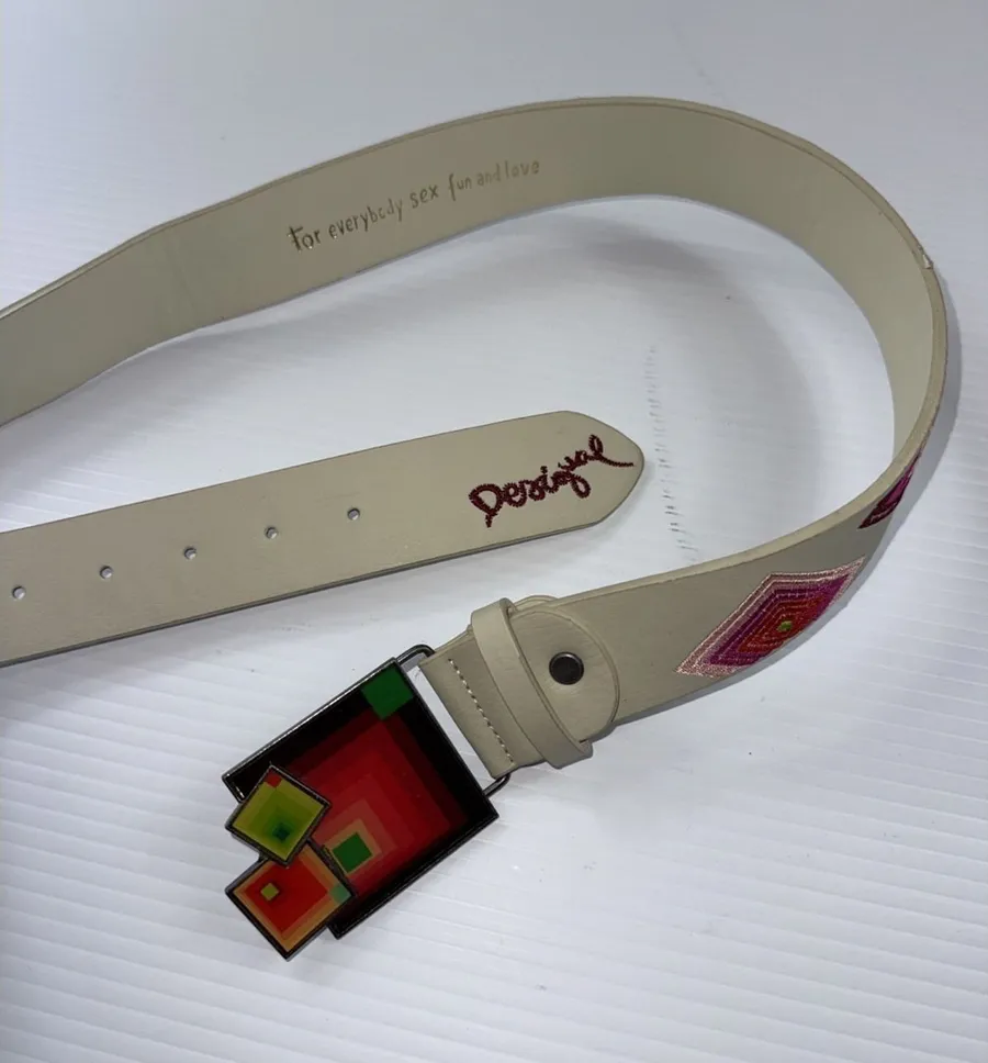 Unique Desigual Authentic White Brightly Embroidered Belt Boho