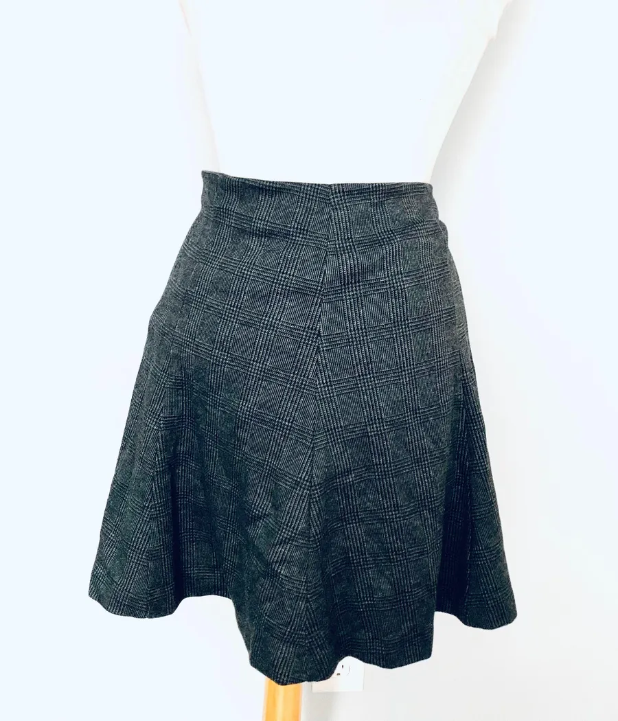 Factory Gray Black Plaid Skater Mini Skirt