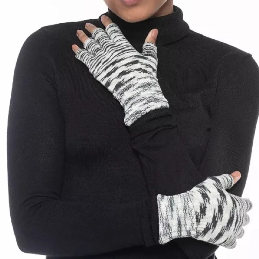 Style & Co. Fingerless Gloves Black White Marled Space-Dyed Knit One Size NWT