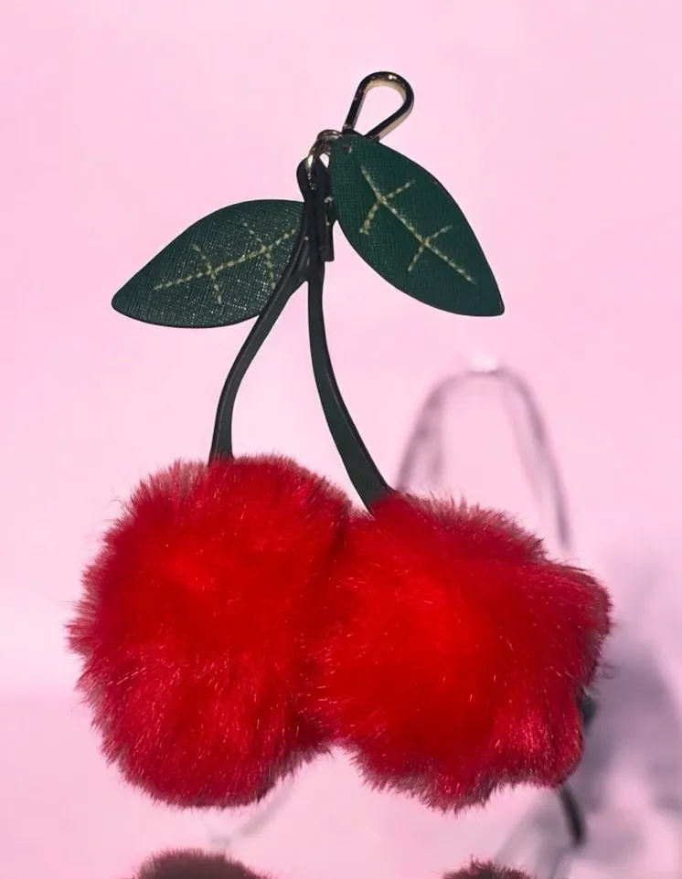 Women's Unbranded Red Green Cherry Fluffy Keychain One Size