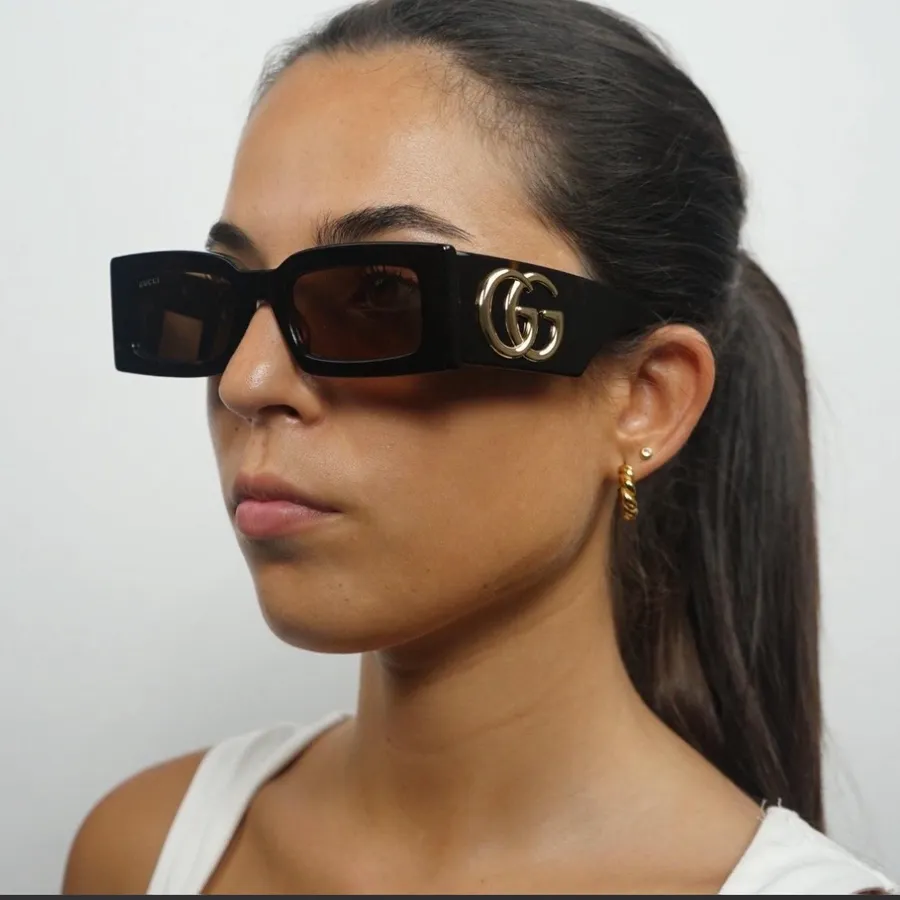 Gucci Brown Tortoiseshell Rectangle Sunglasses GG1425S 002