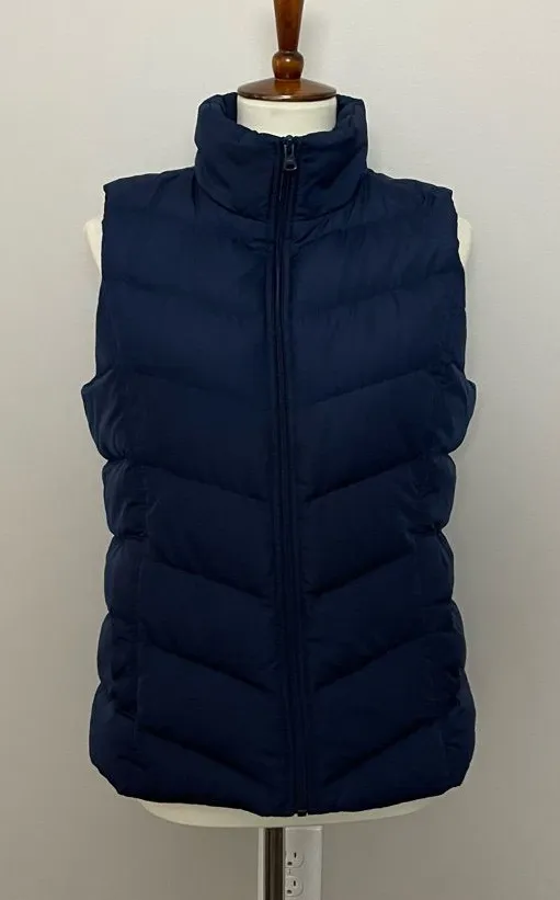 Lands End Vest Puffer Down Feathers Quilted Lightweight Pockets Full Zipper Blue
