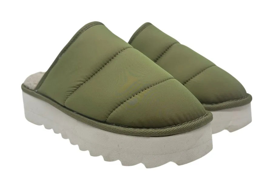 Anthropologie Maeve Puffy Platform Slippers Green Size Large US 10 11