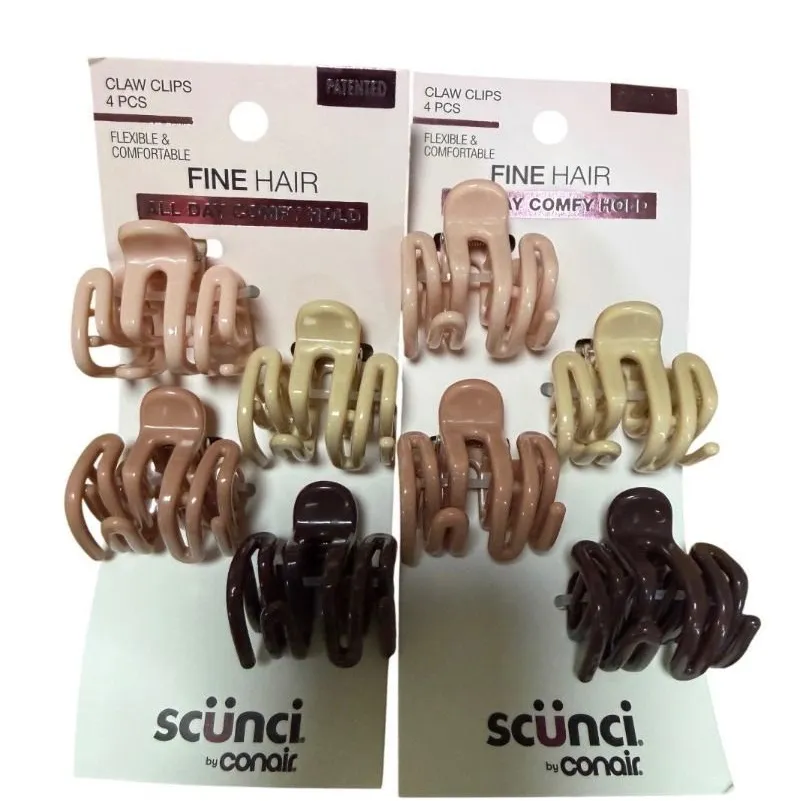 NEW scünci Mini Flexi Claw Clips designed for fine hair 2 packs neutral colors Black