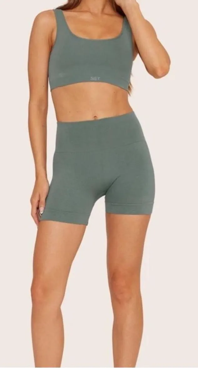 SET active Sculptflex High-Waist Seamless Biker Green Shorts Sz XS