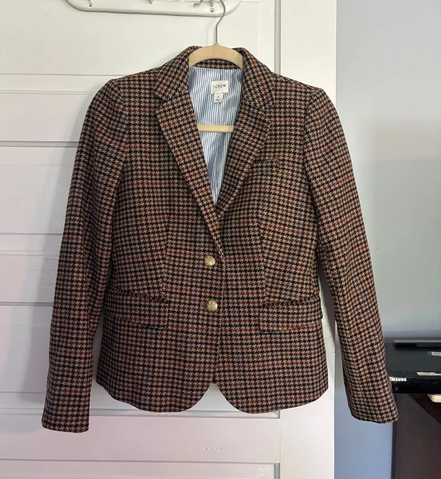 J. Crew Brown and Black Houndstooth Wool-Blend Blazer