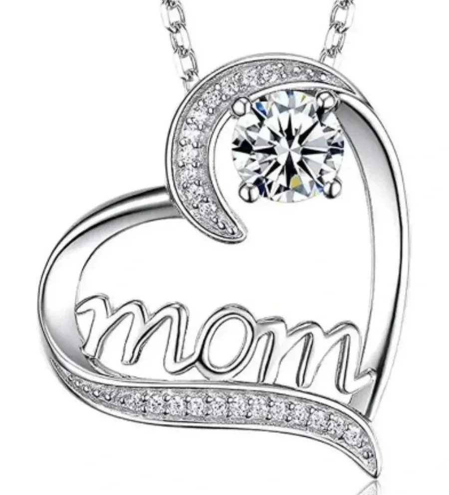 New silver toned Mom heart necklace