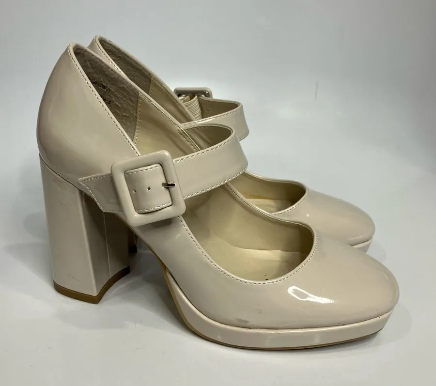 Madden girl cream mary Jane buckle block heels women’s size 8 dressy trendy