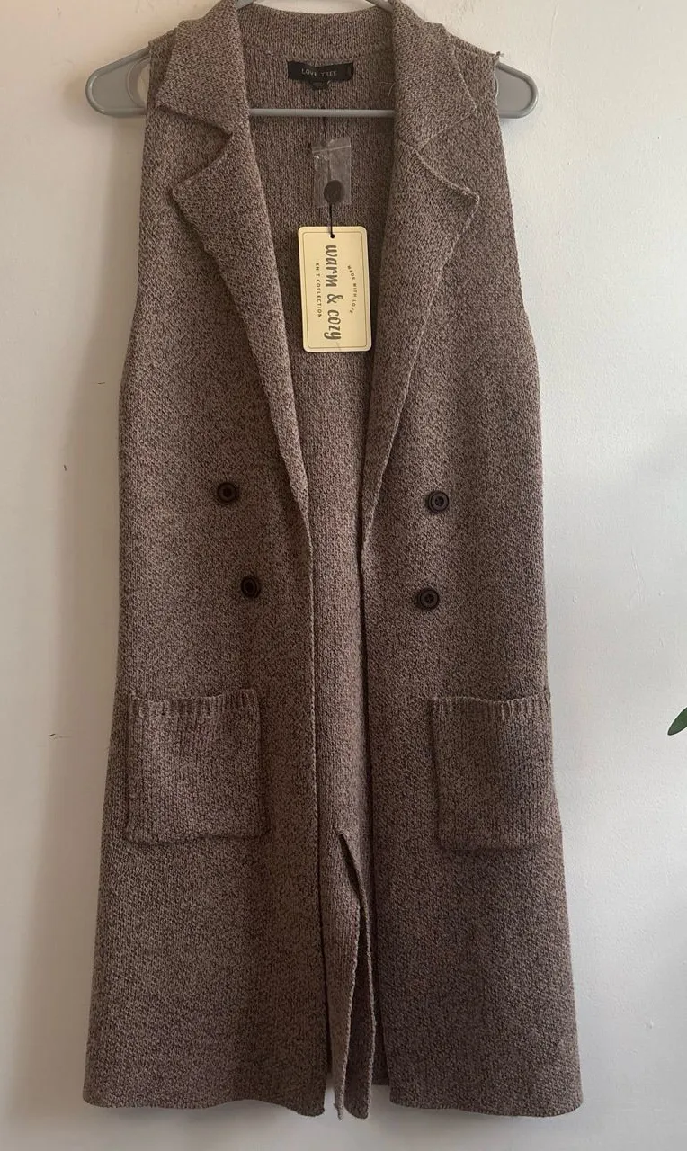 Love Tree Sleeveless Long Knit Vest in Taupe Brown