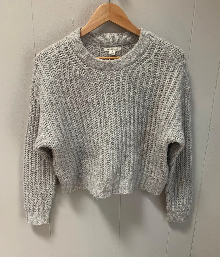 Cropped CrewNeck Knit Sweater Gray Size XXS
