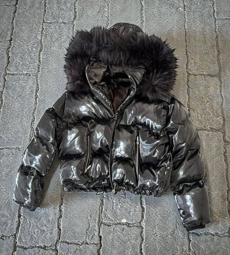 MANIERE DE VOIR Black Hooded Puffer Jacket Coat Size US 12