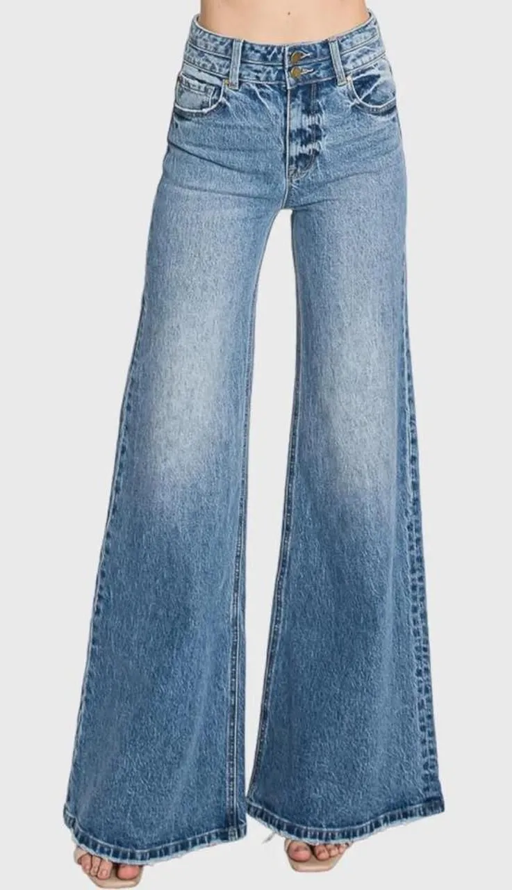 Petra153 Vintage High Waisted Stretch Wide Leg Jeans Size 29 Blue