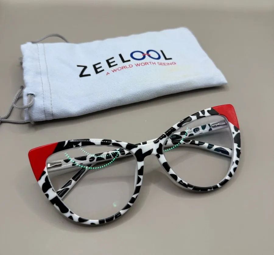 Zeelool Black White Leopard Cat Eye Glasses w/ Red Accents,Unknown prescription