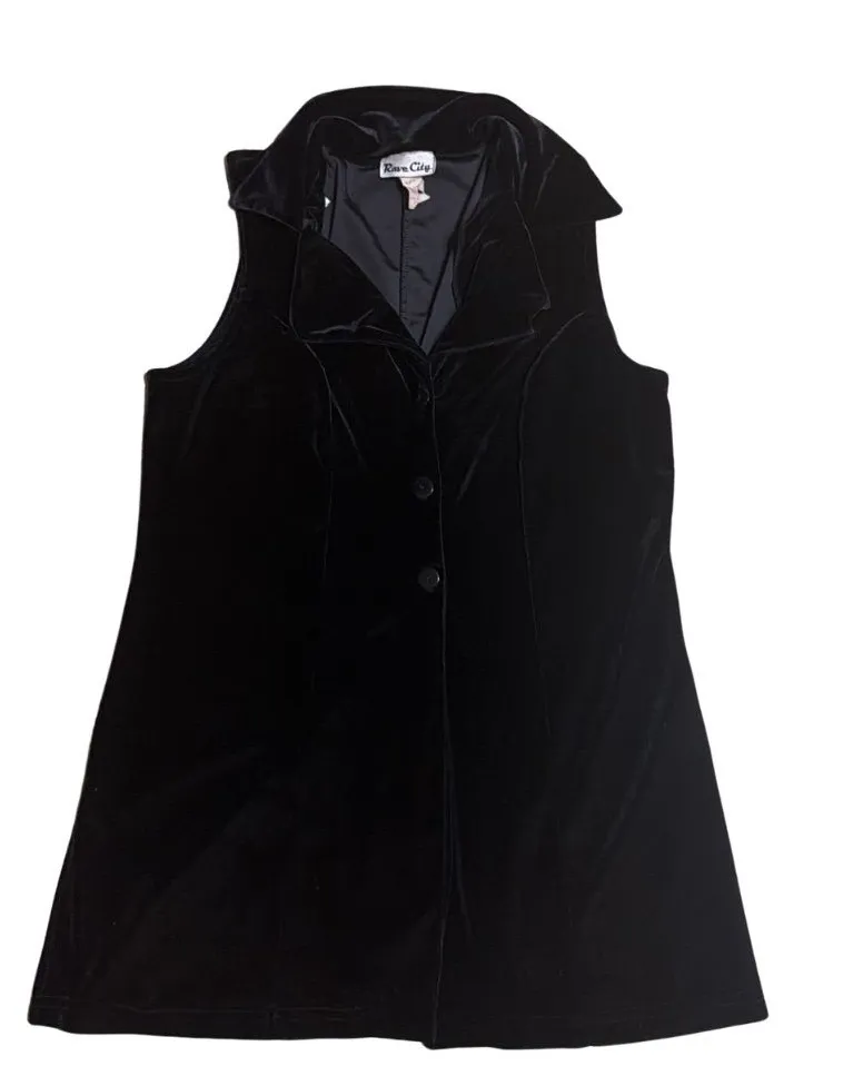 Y2K Rave City Black Velvet Button Front Vest Size Medium