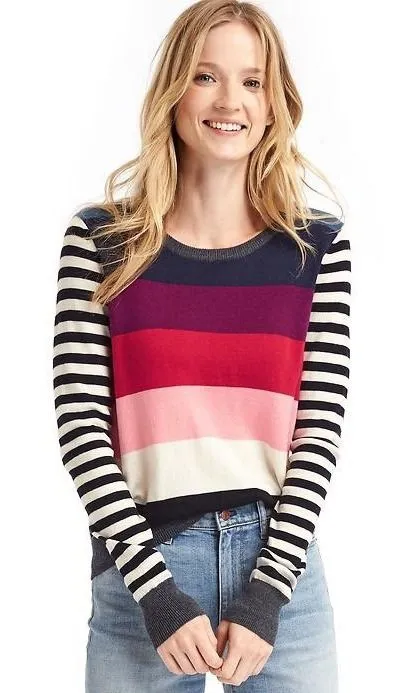 Gap Women's Small Rainbow Stripe Multicolor Merino Wool Blend Crewneck Sweater
