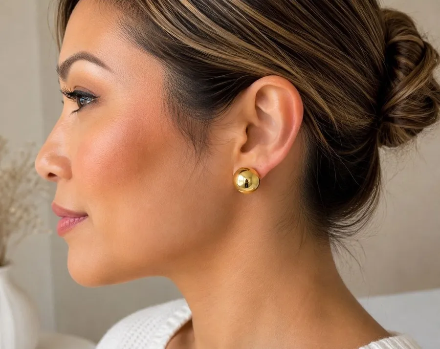 Gold Tone Ball Stud Earrings Round Sphere Post Pierced 12mm