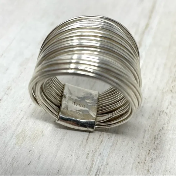 Sterling silver wide dome wire ring, size approx 7.25