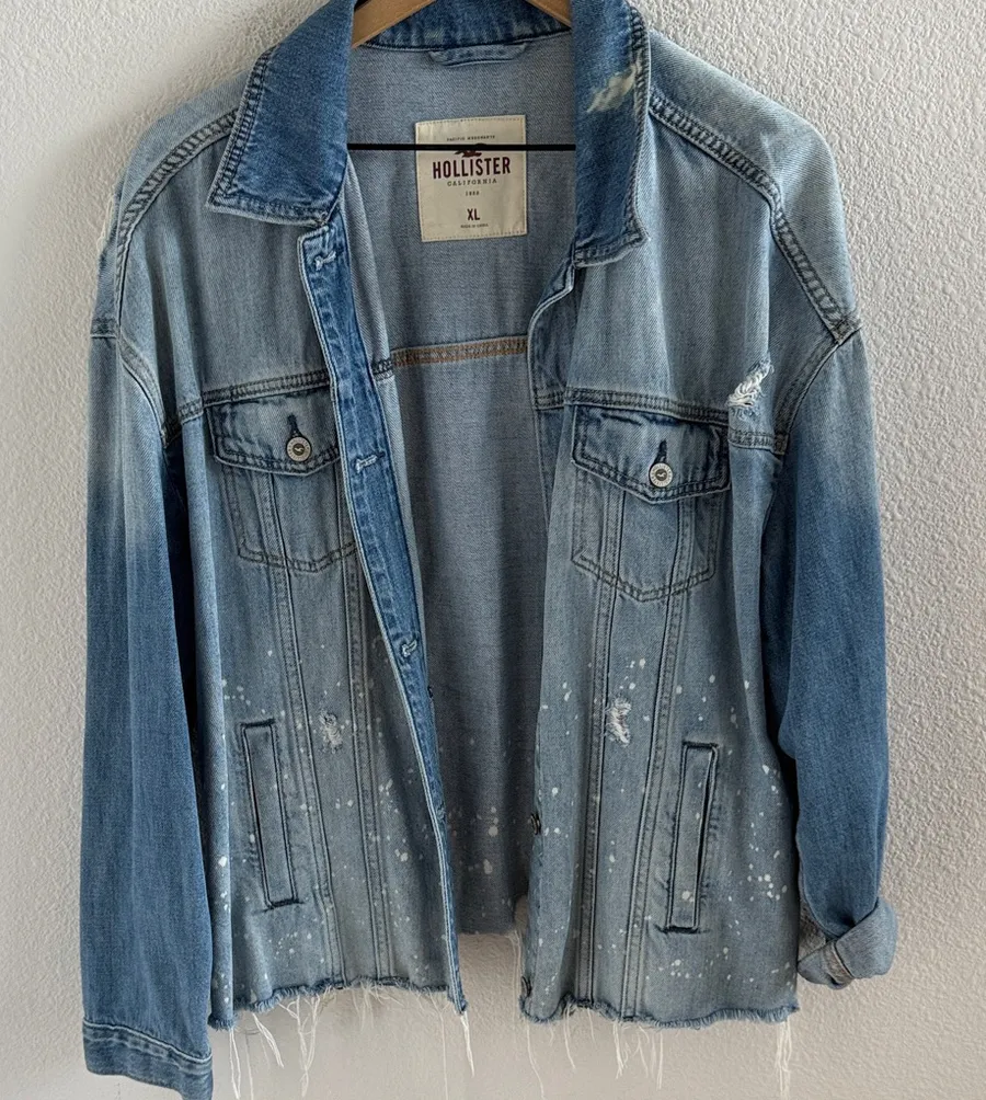 Hollister Denim Jacket Jean Distressed Splatter Rips XL