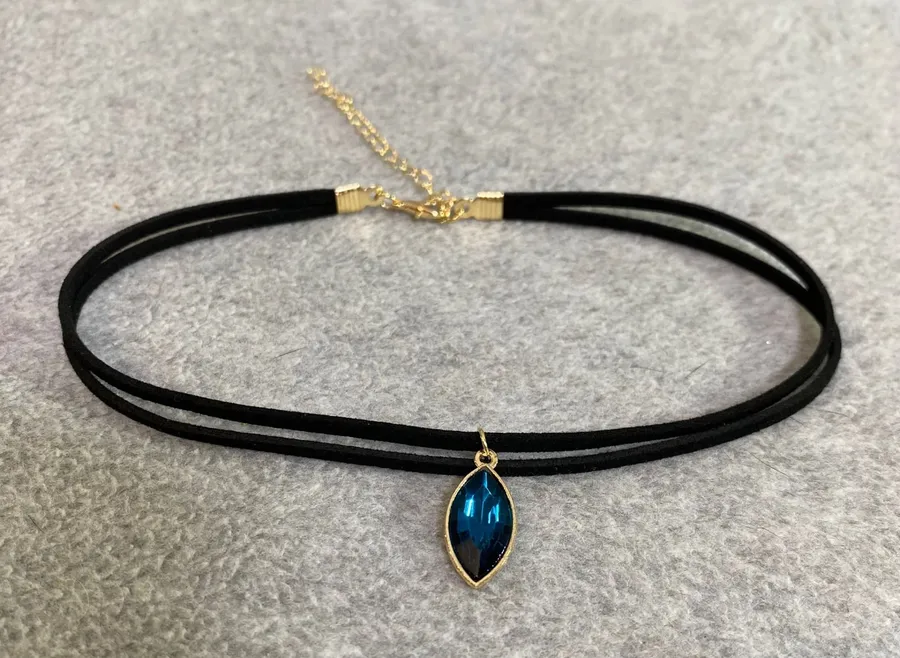 Choker Necklace Womens OS Black Blue Marquise Pendant Goth Boho Y2K Statement