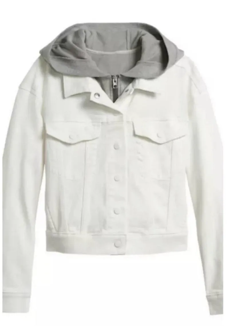 Athleta Double Time 3-in-1 Denim Jacket & Removable Hooded Vest Cream L NWT