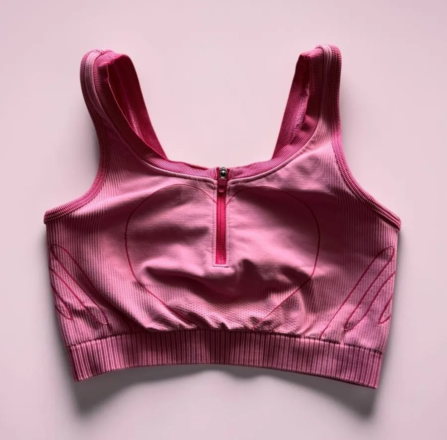 Gymshark Womens Pink Ribbed Quarter Zip Heart Seamless Sports Bra XS