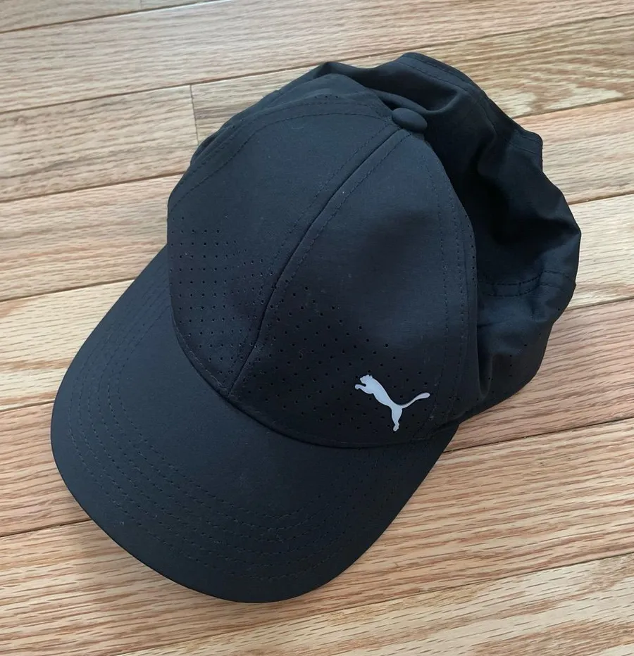 Puma Black Baseball Hat Cap Womens Black Logo Golf Running Outdoors Performance