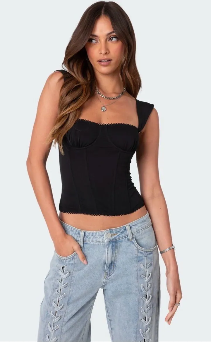 Edikted NWT Black Corset-Style Camisole Tank