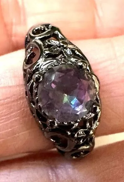 Grey silver rhinestone ring