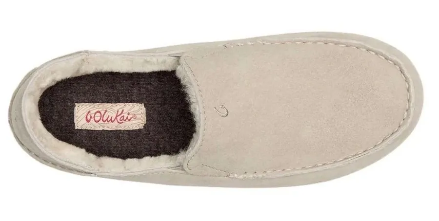 Olukai Nohea Slipper Womens 8 Pale Grey/cream Leather Shearling Lined Loafer Gray