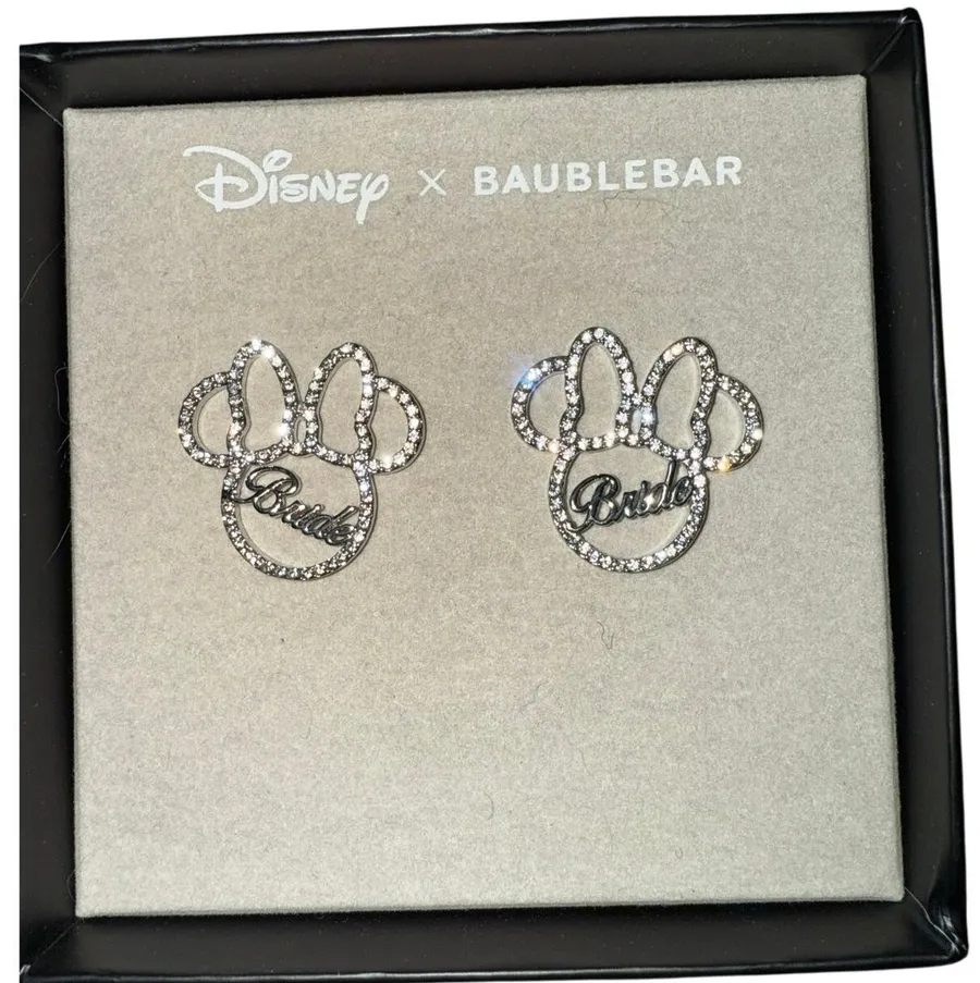 Disney X Baublebar Minnie Mouse Bride Bridal Wedding NIB silver color Earrings