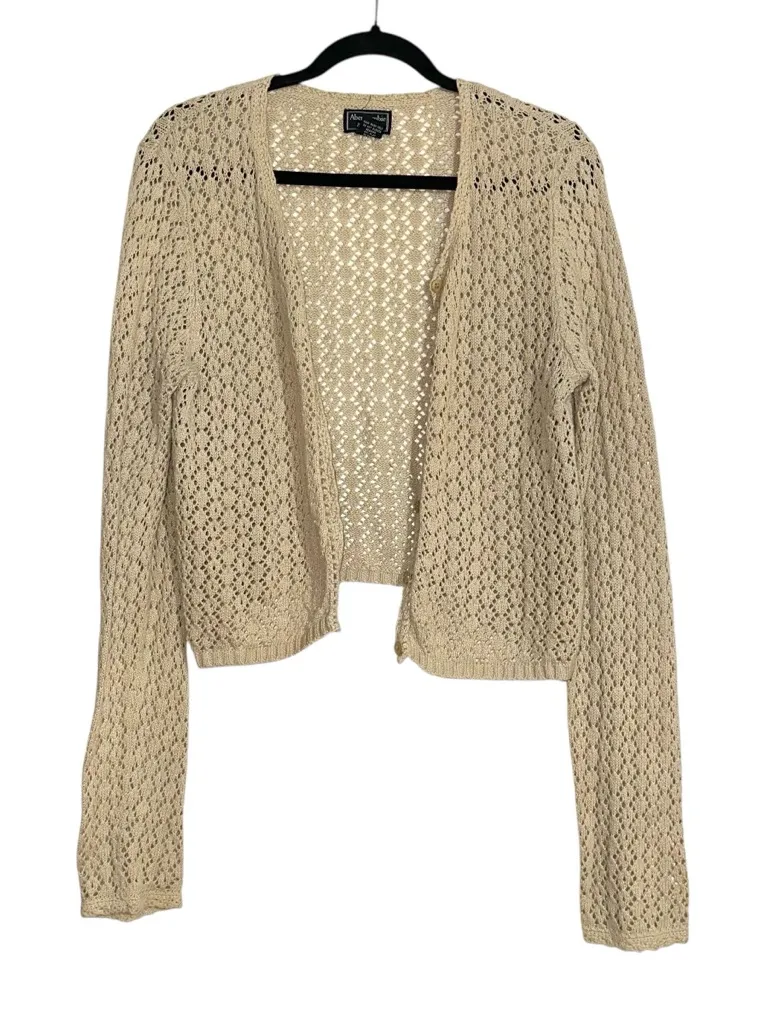 Abercrombie & Fitch Vintage Ramie Cotton Blend Knit Crochet Cardigan LARGE Y2K