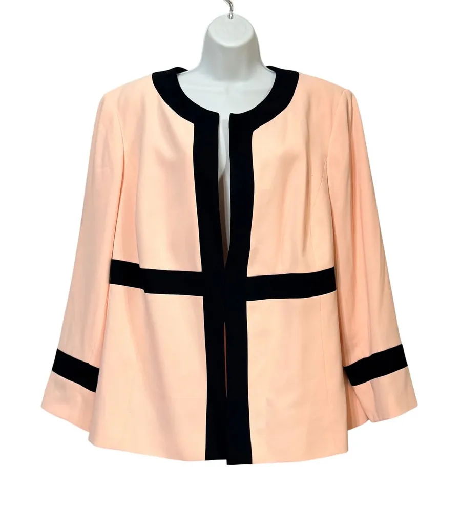 Kasper Woman Peach Black Colorblock Open Front Blazer Jacket 18W Plus Size