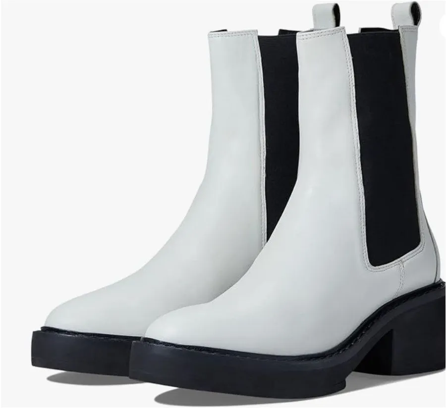Faryl by FaryI Robin Mae Chunky Chelsea Boots Ecru White Leather Size 5 NIB