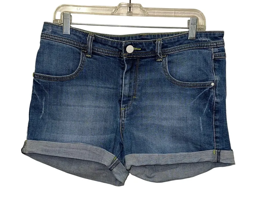 Adidas Neo Label Denim Shorts Cuffed Hem Mid Wash Size 32