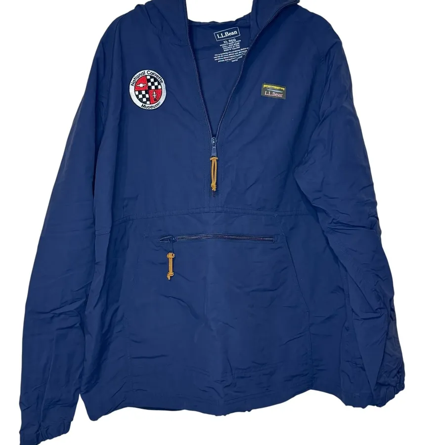 L.L. Bean Womens Jacket 1/2 Zip Hooded Windbreaker National Corvette Museum XL Blue
