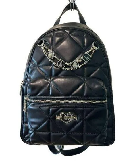 Love Moschino New Gold Chain embellished Backpack Black Borsa Nero