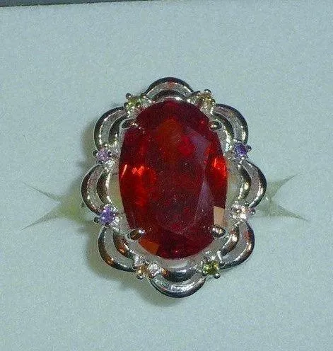 Ruby Ring 1.74 ct & White Sapphire, Silver Plated, Size 6, New
