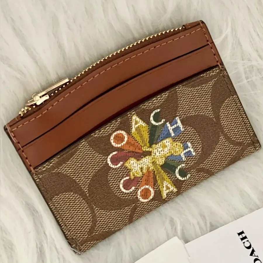 Coach Card Case In Signature Canvas With Coach Radial Rainbow