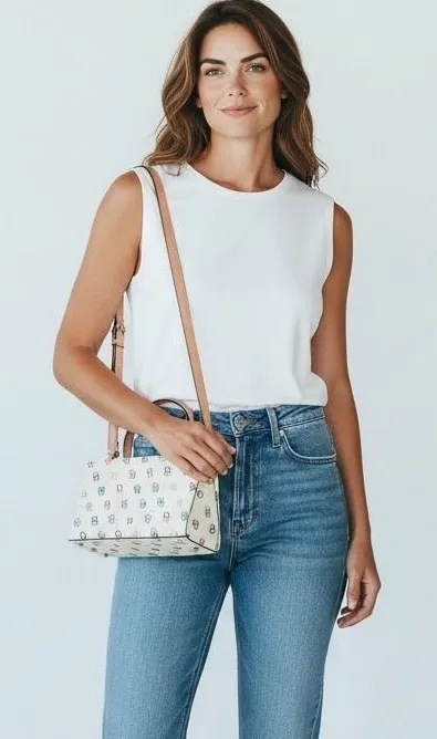 Dooney & Bourke Tiny East/West Bag White Multi Color Monogram Mini Tote WI396