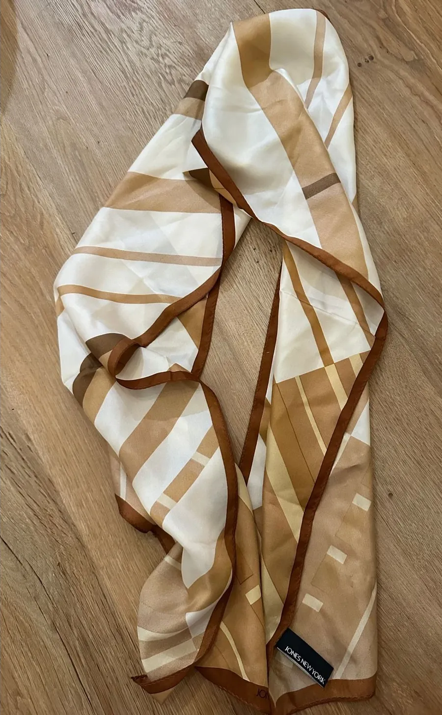 Jones New York Pure Silk Geometric Scarf Neutral Tan Beige Cream