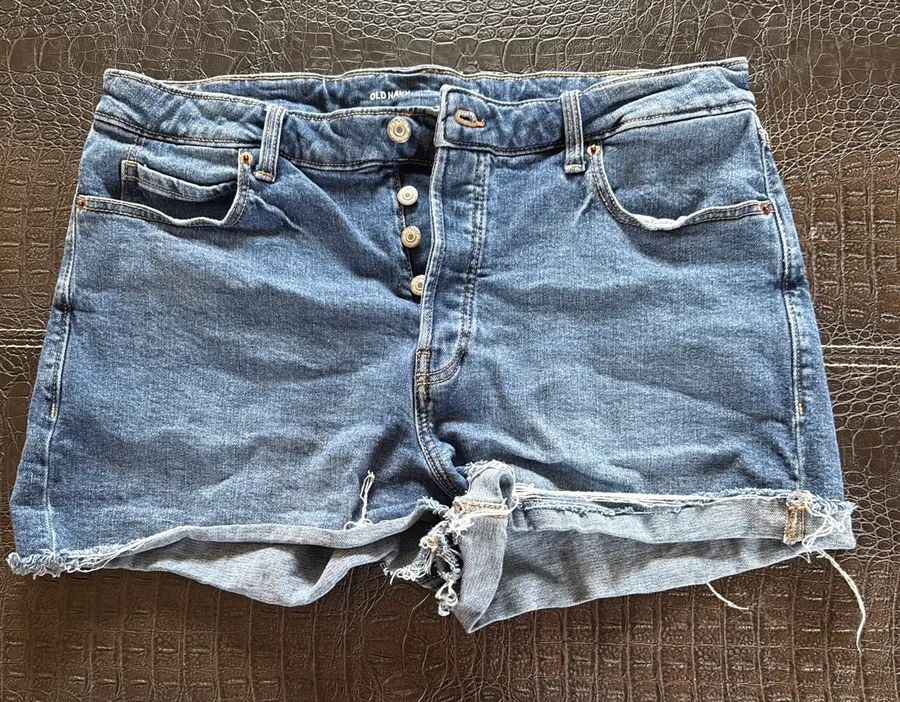 Old Navy Higher Hi-Rise Sky-Hi A-Line Button Fly Blue Denim Jean Shorts Size 16