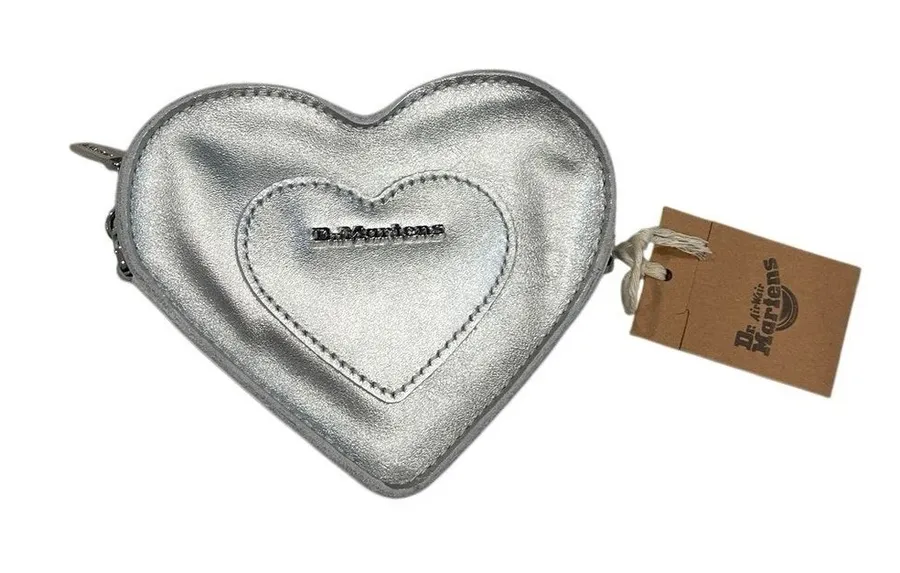 Dr. Marten Mini Silver Metallic Leather Heart Shaped Bag NWT Silver Chain Strap