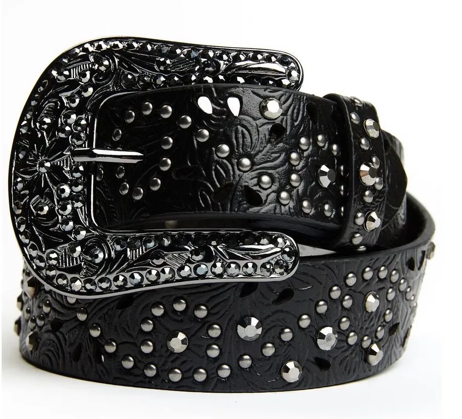 Shyanne Women's Black Floral Embossed Western Belt