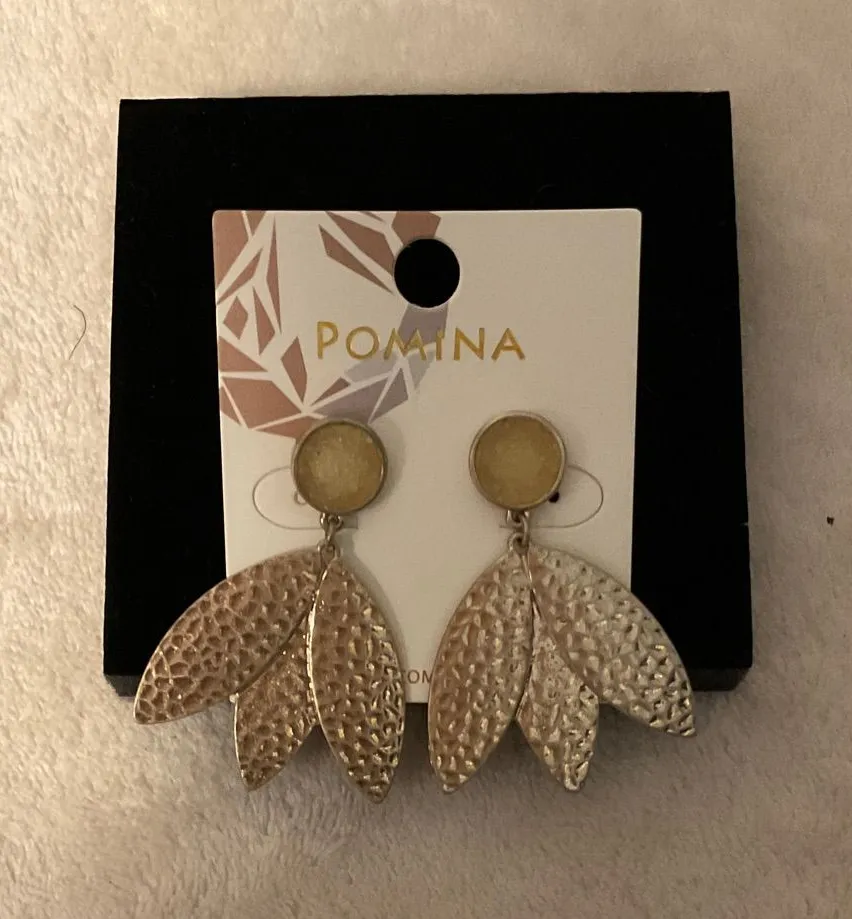 Pomina Textured Gold Leaf Cluster Drop Earrings