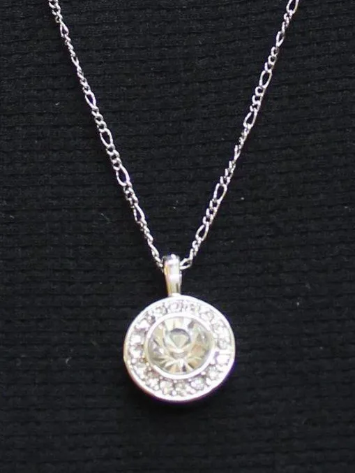 NEW Crystal Halo Medallion Pendant Necklace Silver Gray / Clear 18" + 2"