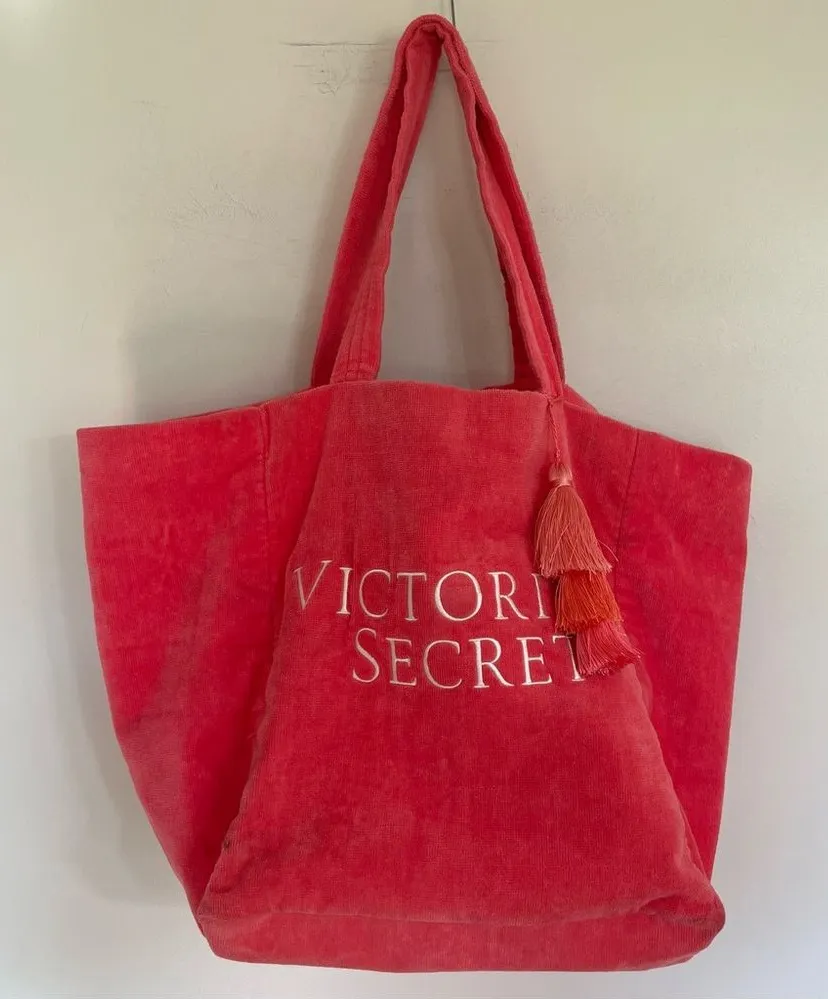 VICTORIA'S SECRET Women's Tote Bag Purse Pink Color Tassels Velvet Cotton Blend