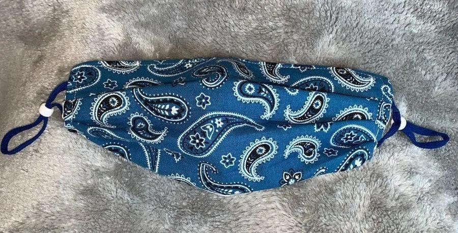 Handmade Fabric Face Mask Reversible Blue Paisley Bandanna Print