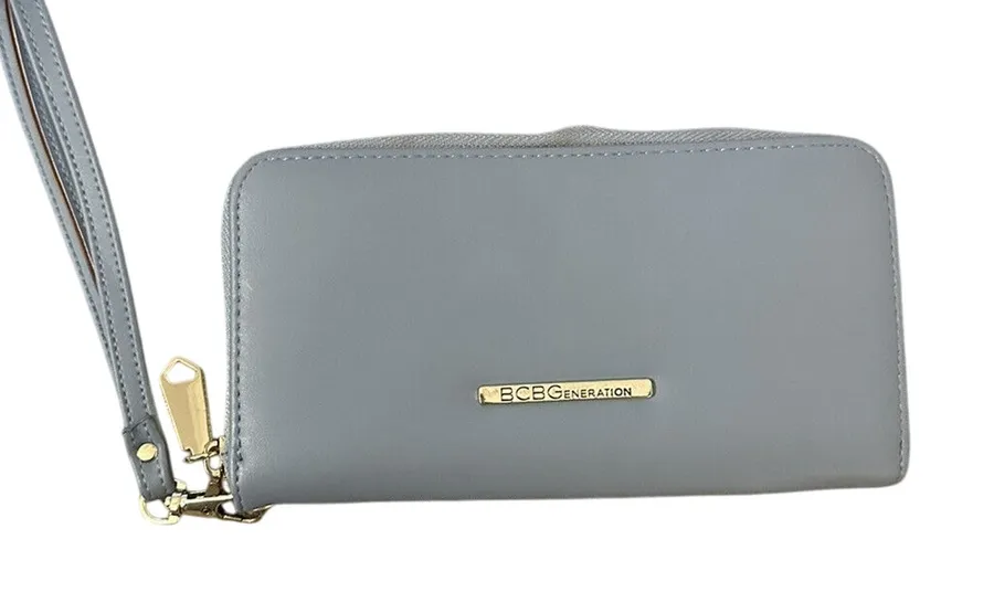 BCBG Generation Blue Zip-Around Wristlet Wallet Faux Leather